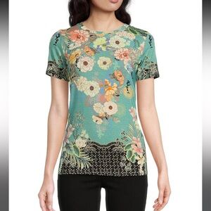 Johnny Was Millay Floral Print Crew Neck Short Sleeve